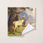 Rood en wit bier nabij een boshond bad handdoek (Wasdoekje)