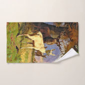 Rood en wit bier nabij een boshond bad handdoek (Handdoek)