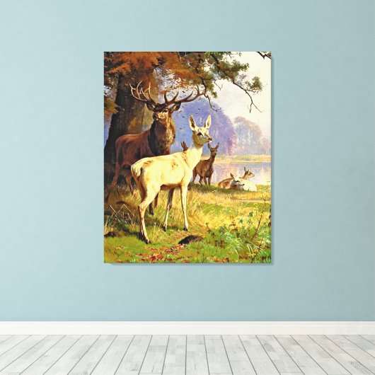 Rood en wit bier nabij een boshond canvas afdruk (Insitu (Houten vloer))