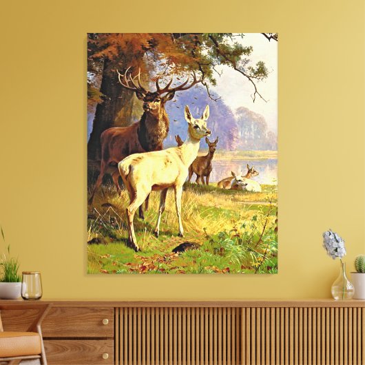 Rood en wit bier nabij een boshond canvas afdruk (Insitu (Woonkamer))