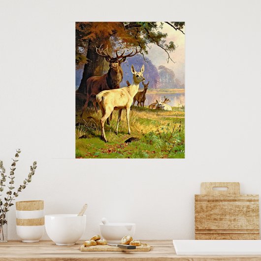 Rood en wit bier nabij een boshond poster (Keuken)