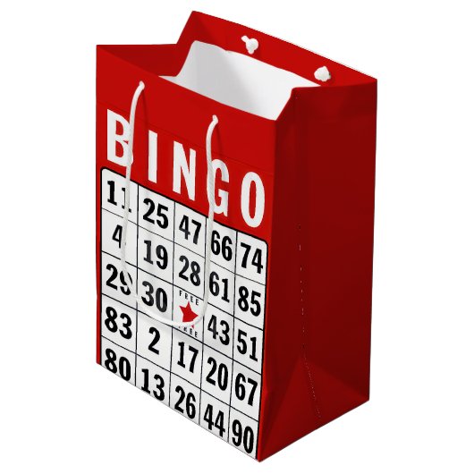 Rood en wit Bingo Kaart Medium Cadeauzakje (Voorkant Gekanteld)