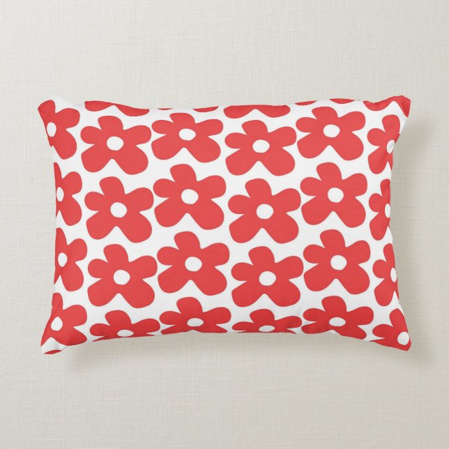 Rood en Wit Bloem Y2K Patroon Accent Kussen (Voorkant)
