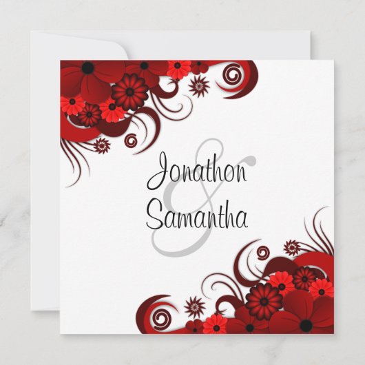 Rood en Wit Bloemen Aangepaste Bruiloft Uitnodigin Kaart (Achterkant)