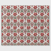 Rood en Wit Bloemen Borduurwerk Cadeaupapier (Vlak)