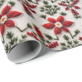Rood en Wit Bloemen Borduurwerk Cadeaupapier (Rol Hoek)