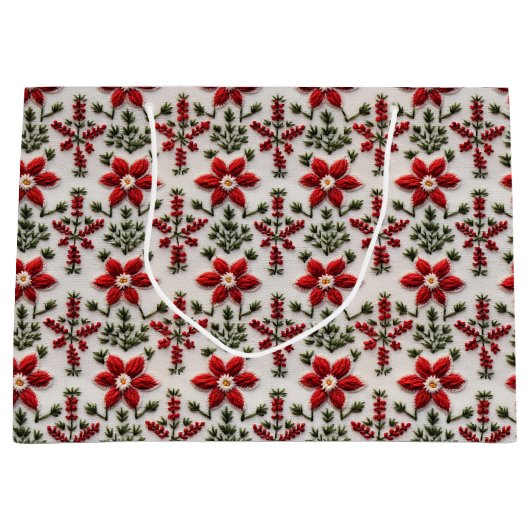 Rood en Wit Bloemen Borduurwerk Groot Cadeauzakje (Voorkant)