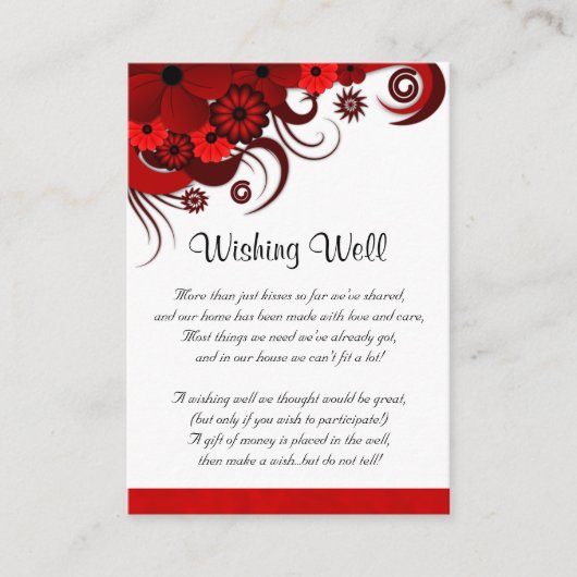 Rood en Wit Bloemen Bruiloft Wishing Well Informatiekaartje (Voorkant)