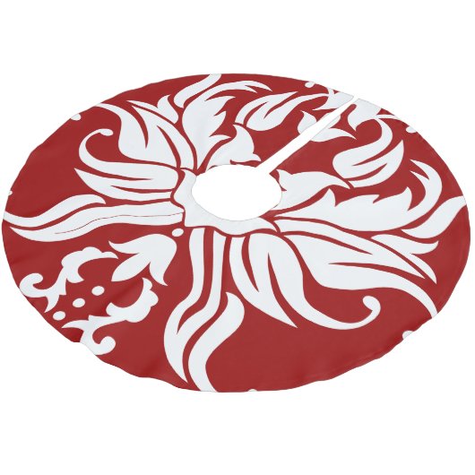 Rood en Wit Bloemen Damast Vrolijk Kerstfeest Kerstboom Rok (Gekanteld)