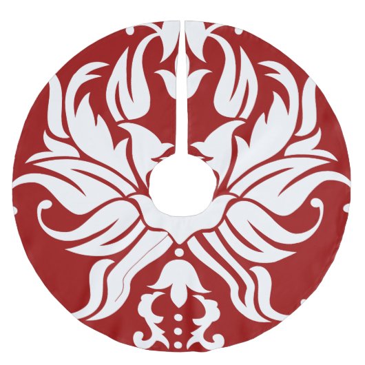 Rood en Wit Bloemen Damast Vrolijk Kerstfeest Kerstboom Rok (Voorkant)