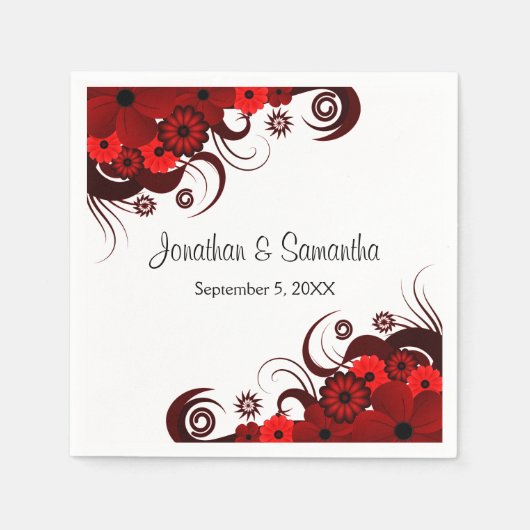 Rood en Wit Bloemen Gotische Bruiloft Papier Serve Servetten (Voorkant)