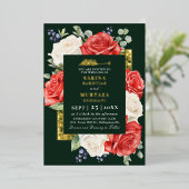 Rood en wit Bloemen Groene Moslim bruiloft Folie Uitnodiging (Staand Voorkant)