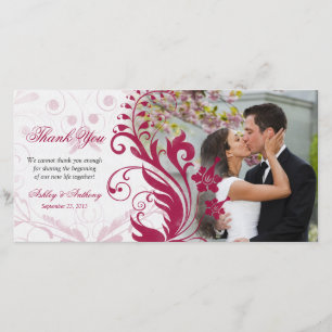 Rood en Wit Bloemen Huwelijk Dank u Photocard Bedankkaart
