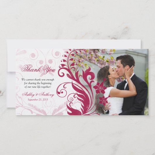 Rood en Wit Bloemen Huwelijk Dank u Photocard Bedankkaart (Voorkant)