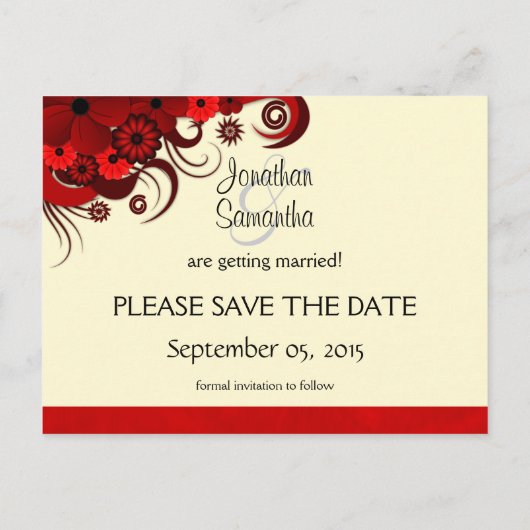 Rood en Wit Bloemen Opslaan De Datum Aankondiginge Aankondigingskaart (Achterkant)