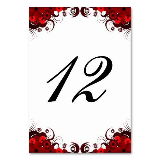 Rood en Wit Bloemen Receptie Tafelnummer Kaart (Voorkant)