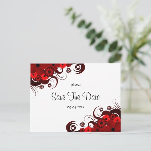 Rood en Wit Bloemen Save The Date Briefkaarten (Staand voorkant)