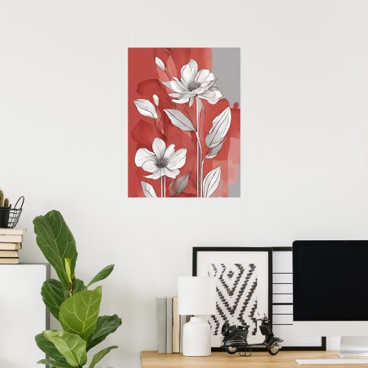 Rood en Wit Bloemen unframed Poster (Thuiskantoor)