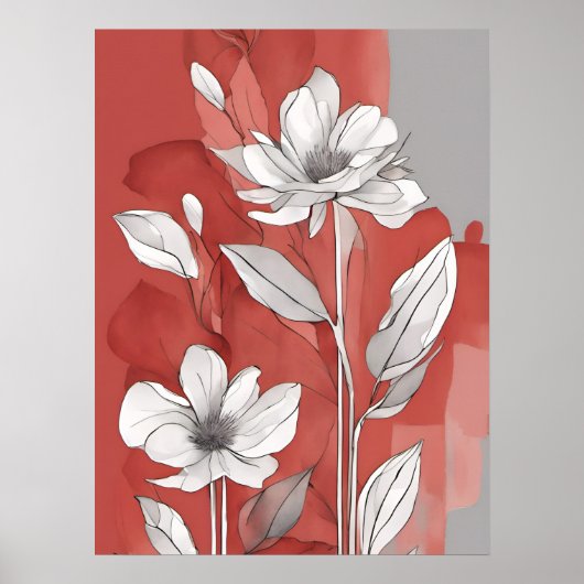 Rood en Wit Bloemen unframed Poster (Voorkant)