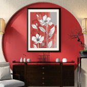 Rood en Wit Bloemen unframed Poster