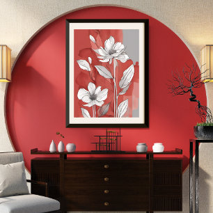 Rood en Wit Bloemen unframed Poster