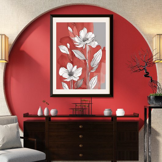 Rood en Wit Bloemen unframed Poster