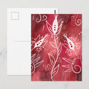 Rood en wit bloemmotief briefkaart