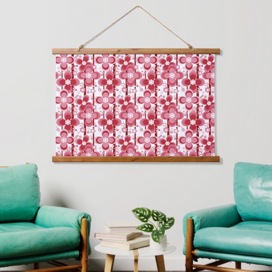 Rood en wit bloemmotief hangend wandkleed (Woonkamer)