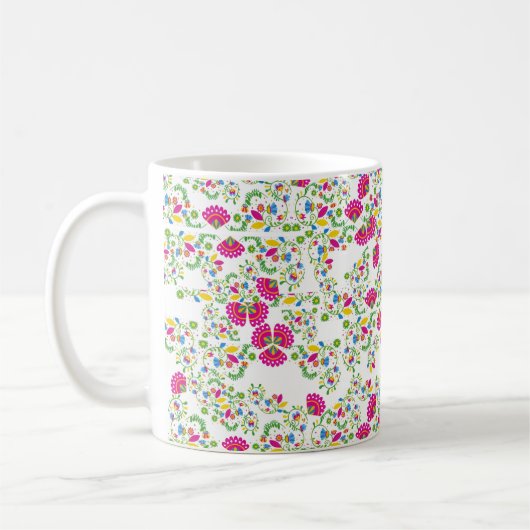 Rood en wit bloemmotief koffiemok (Links)