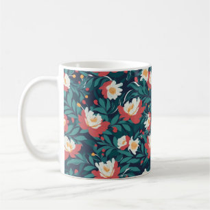 Rood en Wit Bloemmotief Koffiemok