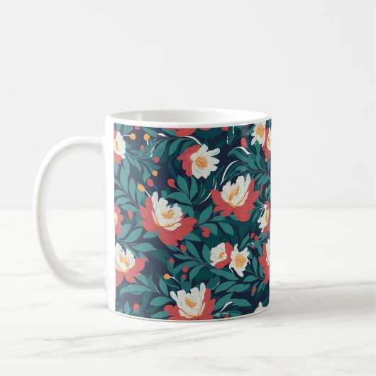 Rood en Wit Bloemmotief Koffiemok (Links)