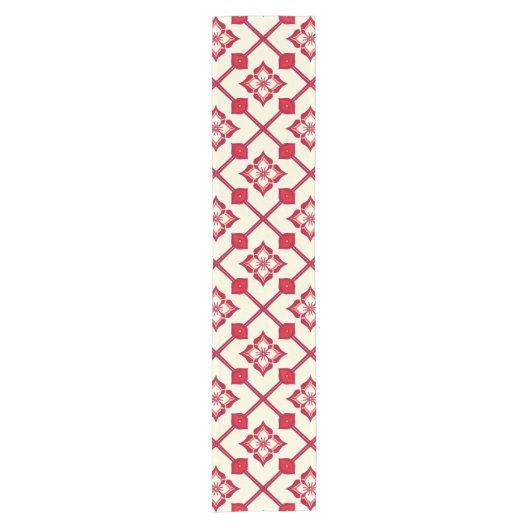 Rood en wit bloemmotief korte tafelloper (Voorkant)