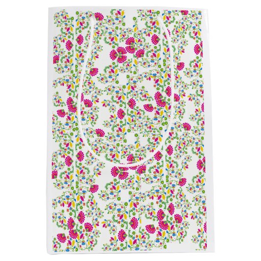 Rood en wit bloemmotief medium cadeauzakje (Voorkant)