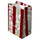 Rood en wit bloemmotief medium cadeauzakje (Achterkant Gekanteld)