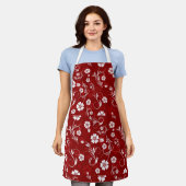 Rood en wit bloemmotief schort (Gedragen)