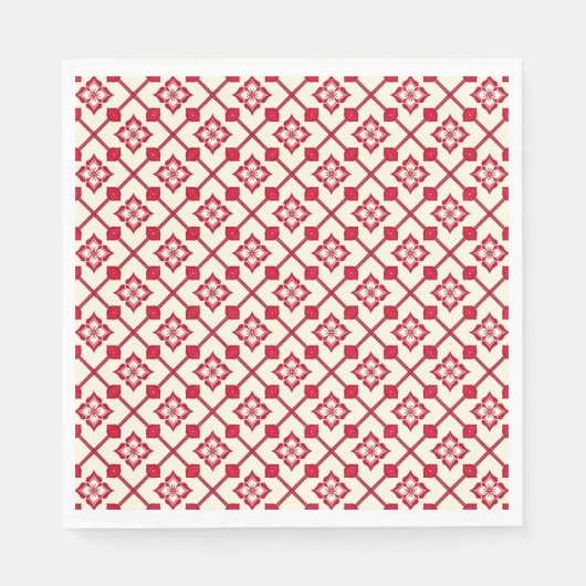 Rood en wit bloemmotief servet (Voorkant)
