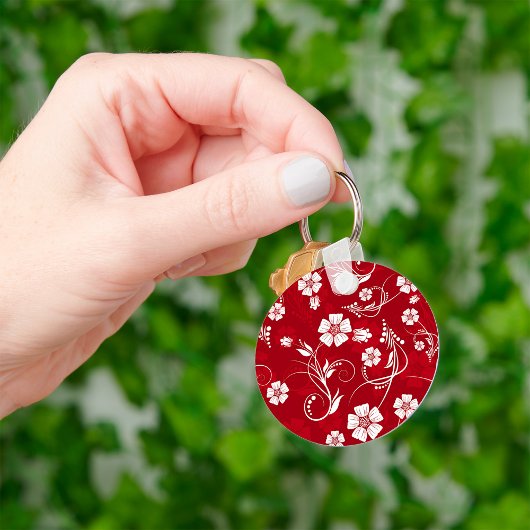 Rood en wit bloemmotief sleutelhanger
