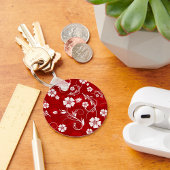 Rood en wit bloemmotief sleutelhanger