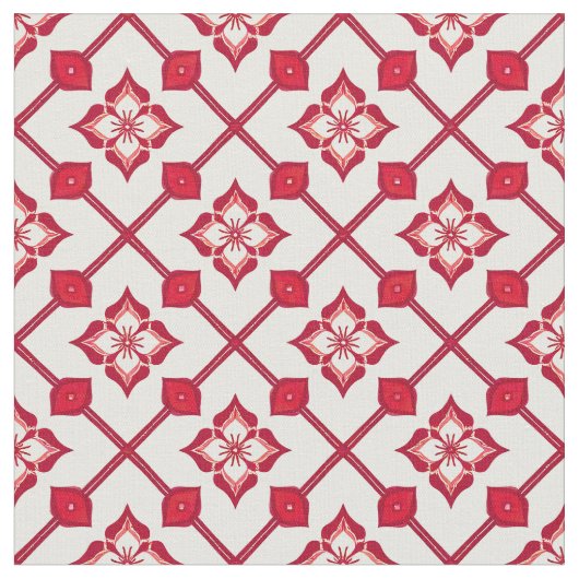 Rood en wit bloemmotief stof (Close Up)