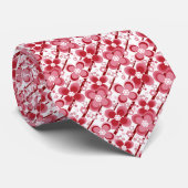 Rood en wit bloemmotief stropdas (Opgerold)