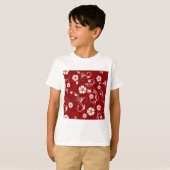 Rood en wit bloemmotief t-shirt (Voorkant volledig)