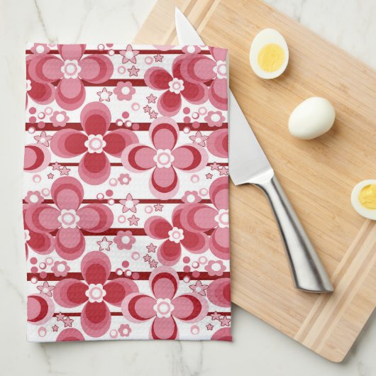 Rood en wit bloemmotief theedoek (Quarter Fold)