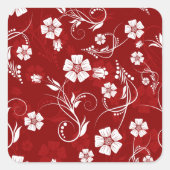 Rood en wit bloemmotief vierkante sticker (Voorkant)