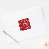 Rood en wit bloemmotief vierkante sticker
