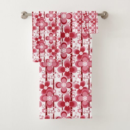 Rood en wit bloempatroon bad handdoek (Insitu)