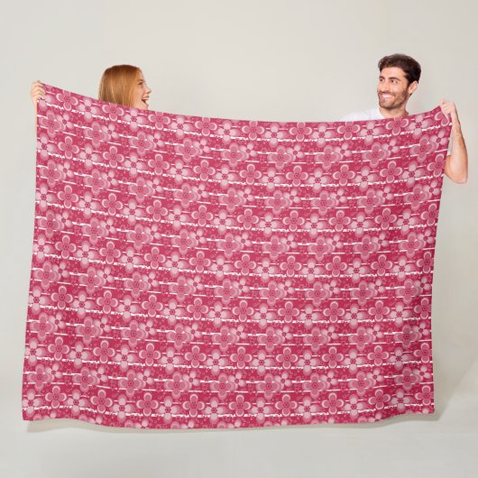 Rood en wit bloempatroon fleece deken (In situ)