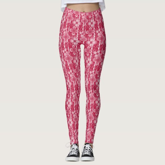 Rood en wit bloempatroon leggings (Voorkant)