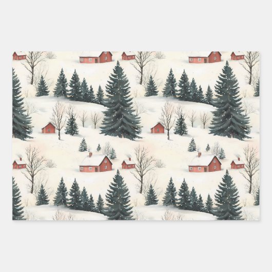 Rood en Wit Bosland Sneeuwman en Vrachtwagen Kerst Inpakpapier Vel (Voorkant 3)