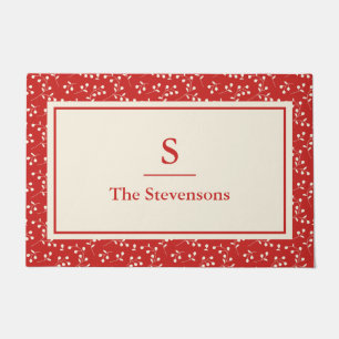 rood en wit botanisch monogram kerst deurmat
