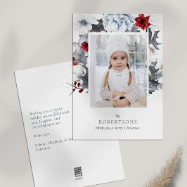 Rood en Wit Botanische Foto Kerstmis Kaart